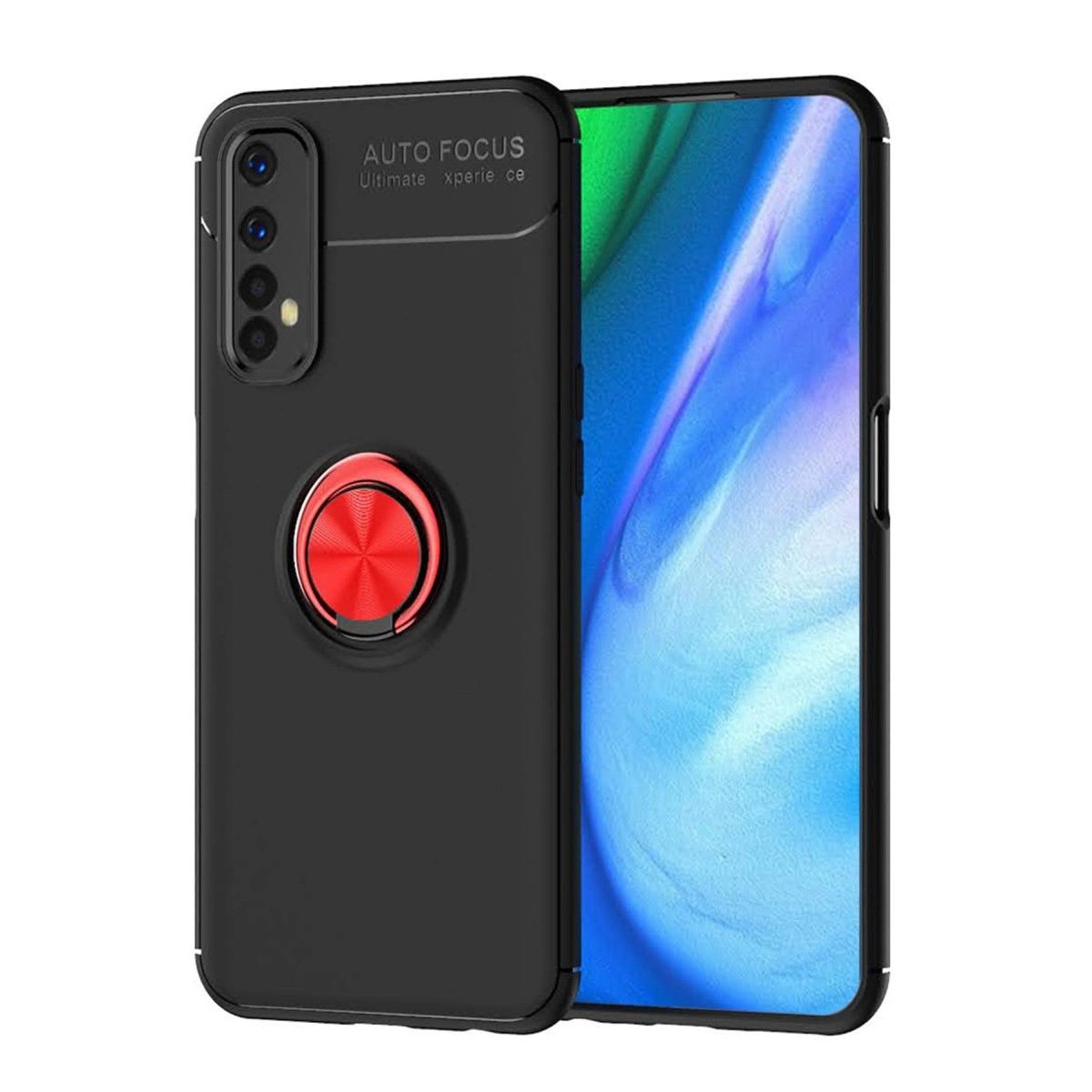 Realme 7 Kılıf Range Yüzüklü Silikon - kırmızı