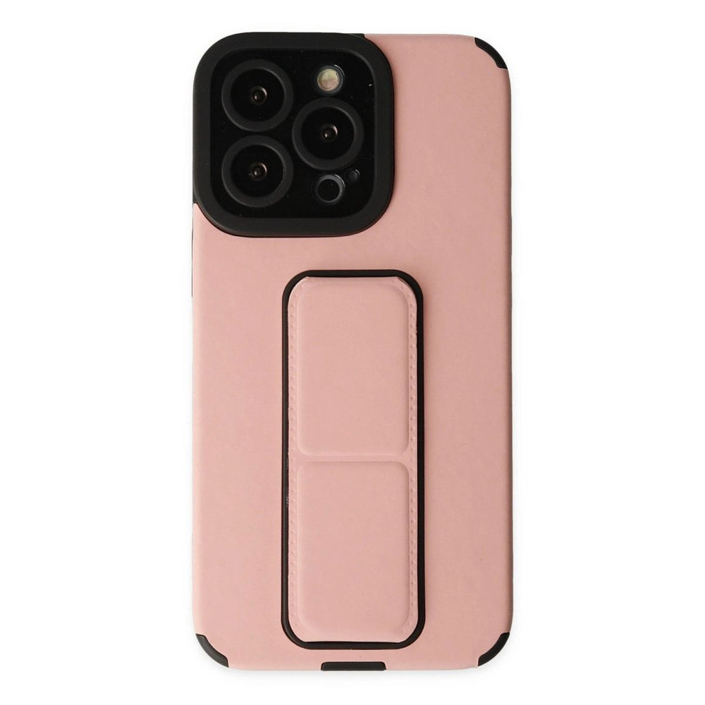 Apple İphone 13 Pro Max Kılıf Mega Standlı Silikon - Pudra