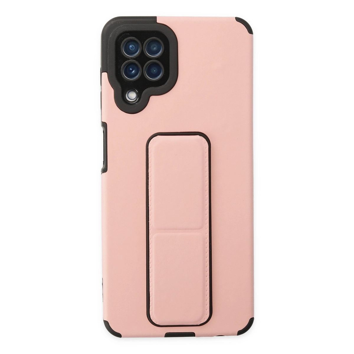 Samsung Galaxy A22 Kılıf Mega Standlı Silikon - Pudra