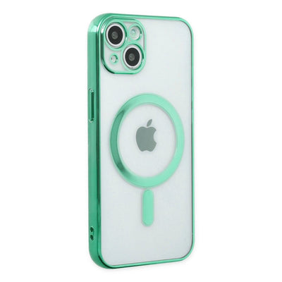 Apple İphone 14 Plus Kılıf Magneticsafe Lazer Silikon - Haki Yeşil