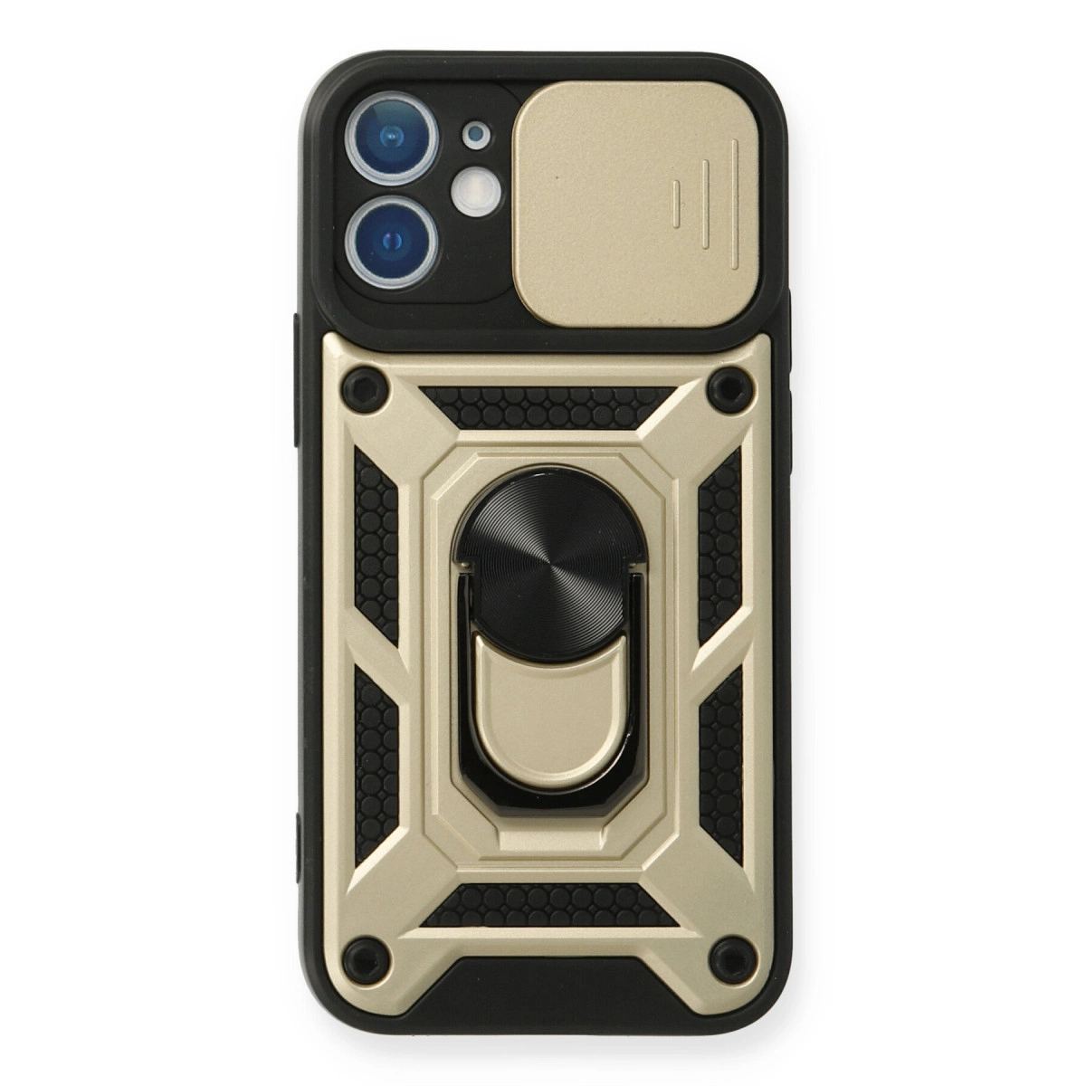Apple İphone 12 Kılıf Pars Lens Yüzüklü Silikon - Gold