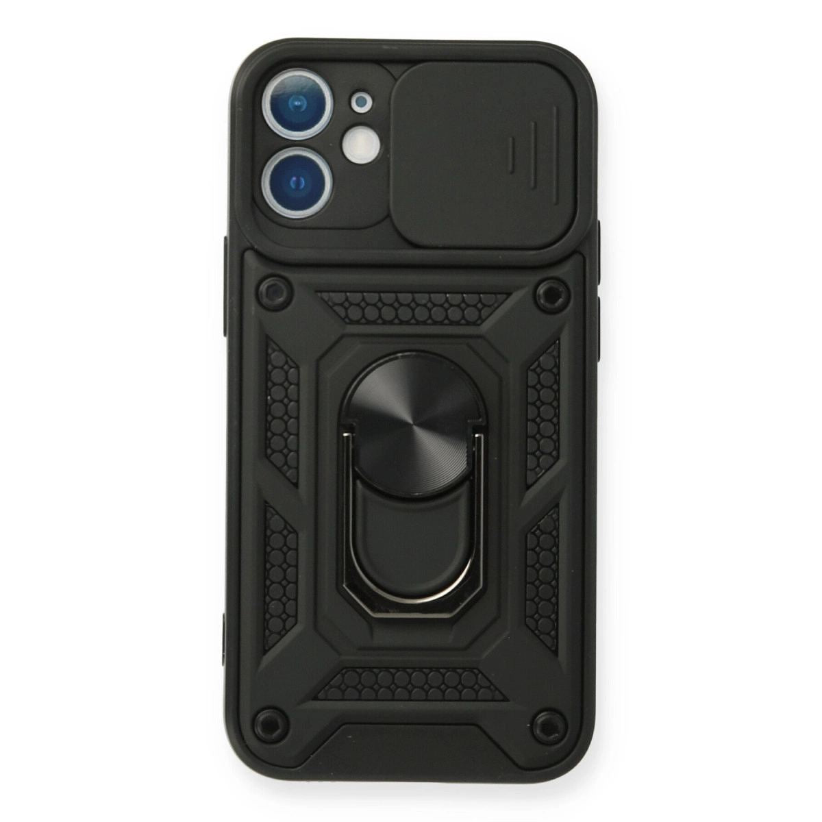 Apple İphone 12 Mini Kılıf Pars Lens Yüzüklü Silikon - Siyah