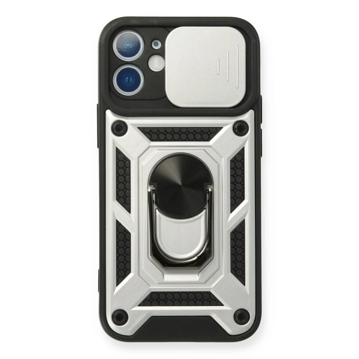 Apple İphone 12 Mini Kılıf Pars Lens Yüzüklü Silikon - Gümüş