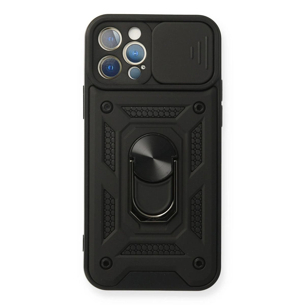 Apple İphone 12 Pro Kılıf Pars Lens Yüzüklü Silikon - Siyah