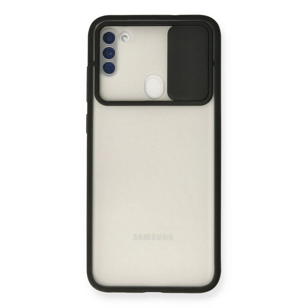 Samsung Galaxy A11 Kılıf Palm Buzlu Kamera Sürgülü Silikon - Siyah