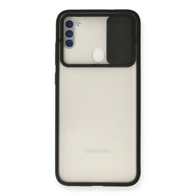Samsung Galaxy A11 Kılıf Palm Buzlu Kamera Sürgülü Silikon - Siyah
