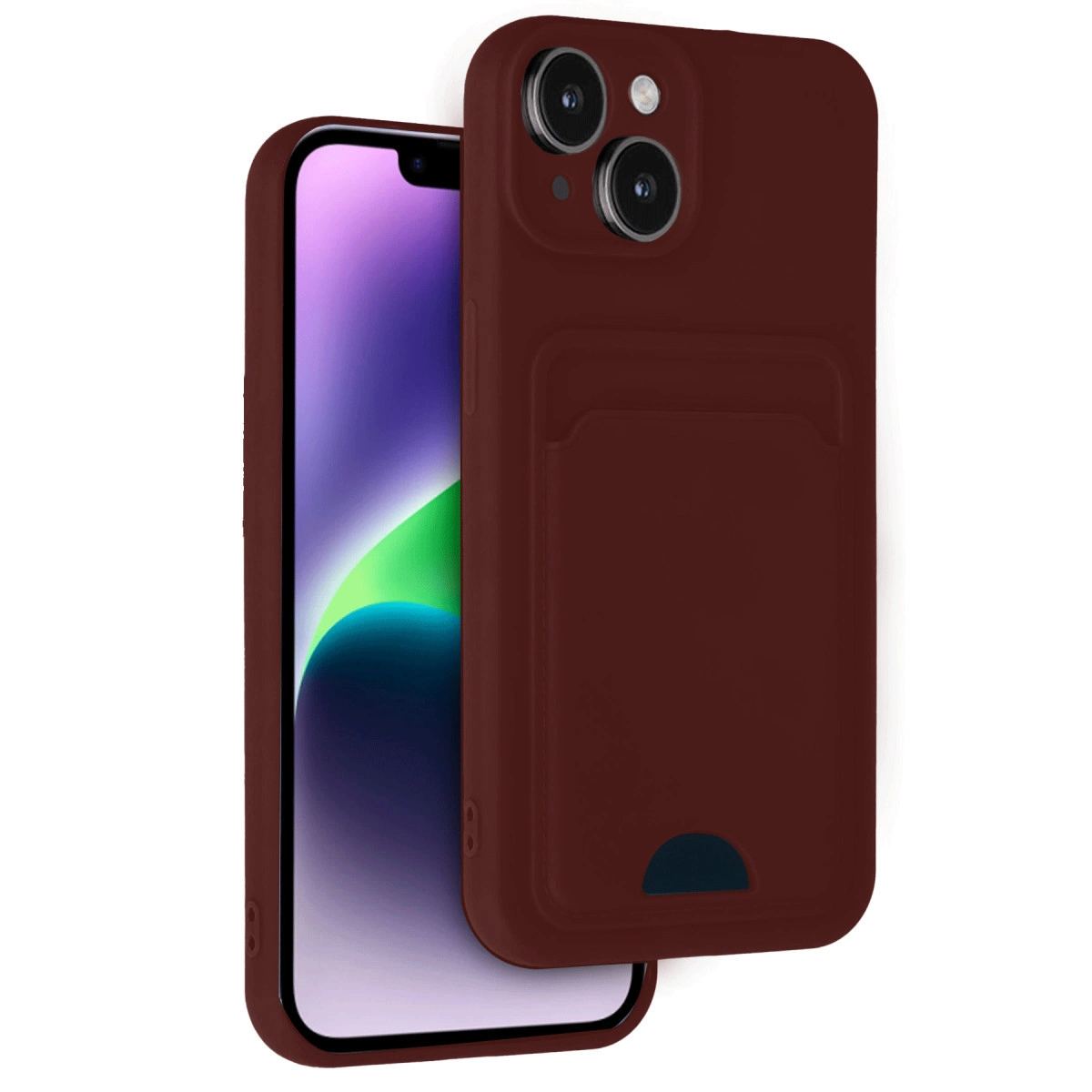 Apple İphone 14 Kılıf Kelvin Kartvizitli Silikon - Bordo