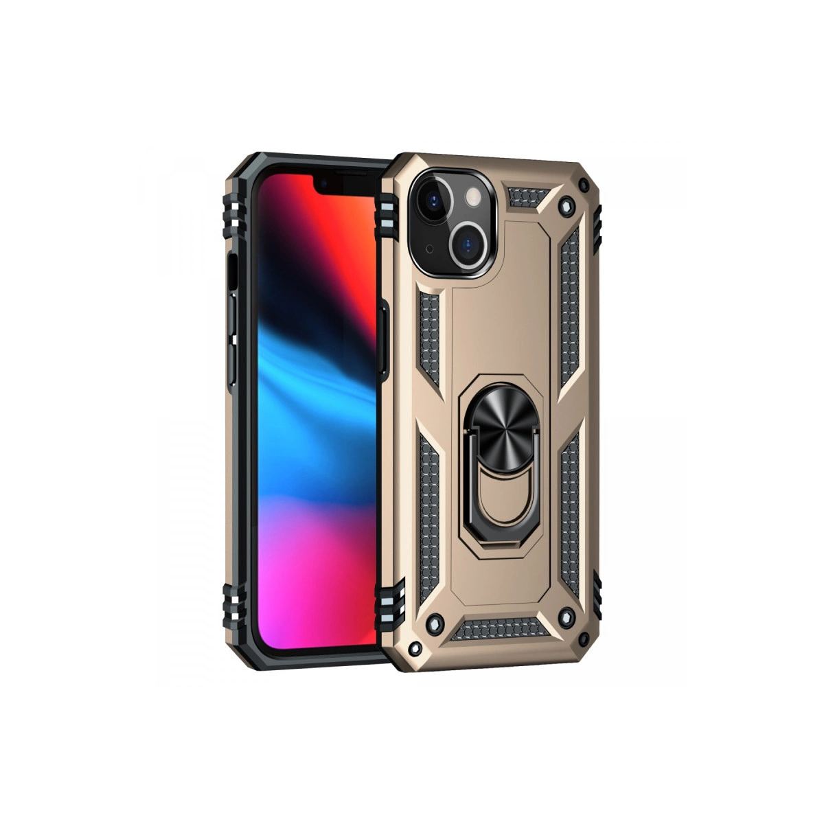 Apple İphone 14 Kılıf Sofya Yüzüklü Silikon Kapak - Gold