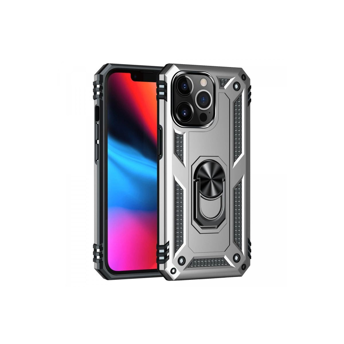 Apple İphone 14 Pro Kılıf Sofya Yüzüklü Silikon Kapak - Gümüş