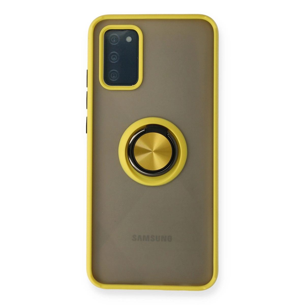 Samsung Galaxy A02s Kılıf Montreal Yüzüklü Silikon Kapak - Sarı