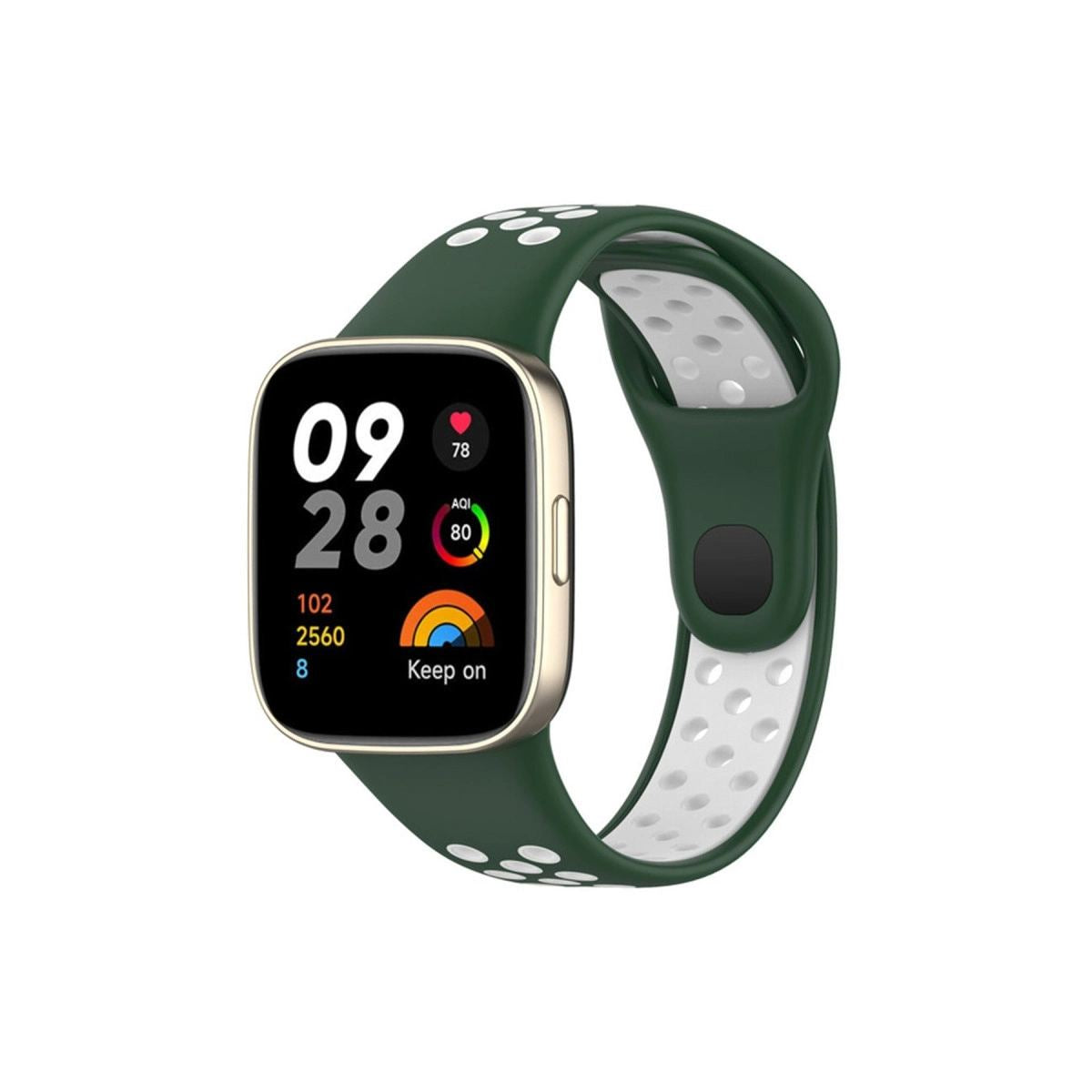 Xiaomi Redmi Watch 3 Spor Delikli Kordon (saat Değildir) - Haki Yeşil-beyaz
