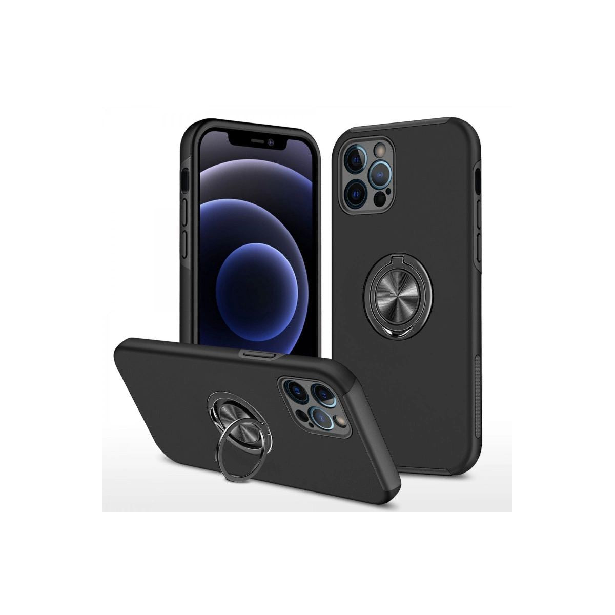 Apple İphone 12 Pro Max Kılıf Elit Yüzüklü Kapak - Siyah
