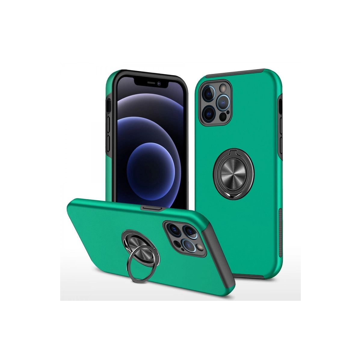 Apple İphone 12 Pro Max Kılıf Elit Yüzüklü Kapak - Yeşil