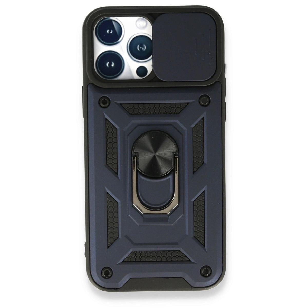 Apple İphone 15 Pro Kılıf Pars Lens Yüzüklü Silikon - Lacivert
