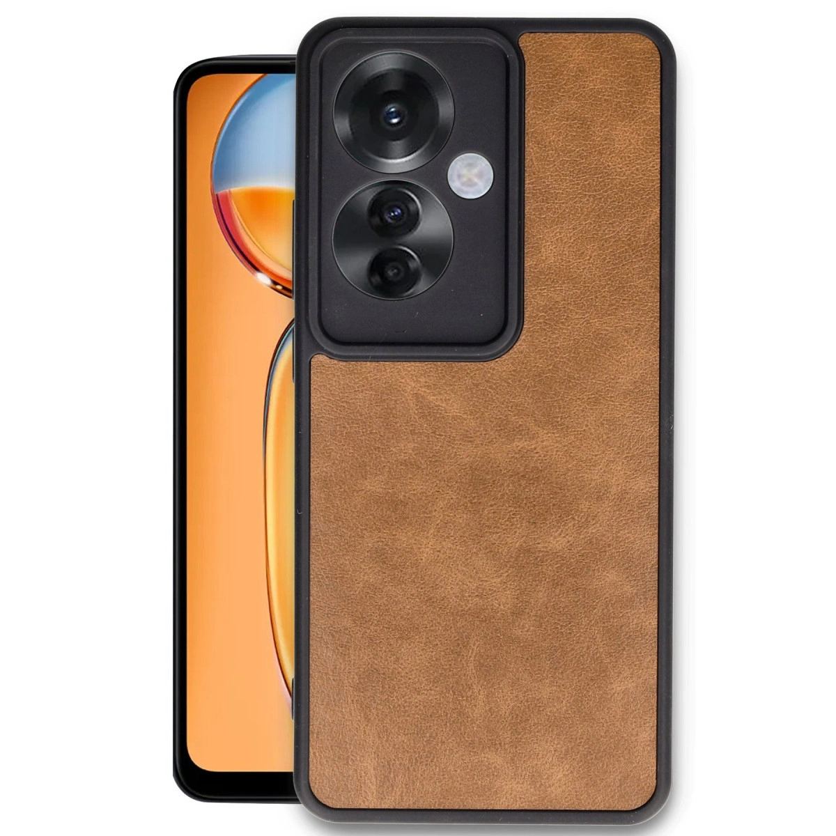 Oppo Reno 11f Kılıf Aras Deri Kapak - Taba
