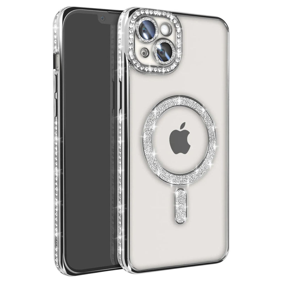 Apple İphone 15 Kılıf Joke Simli Magneticsafe Kılıf - Gümüş