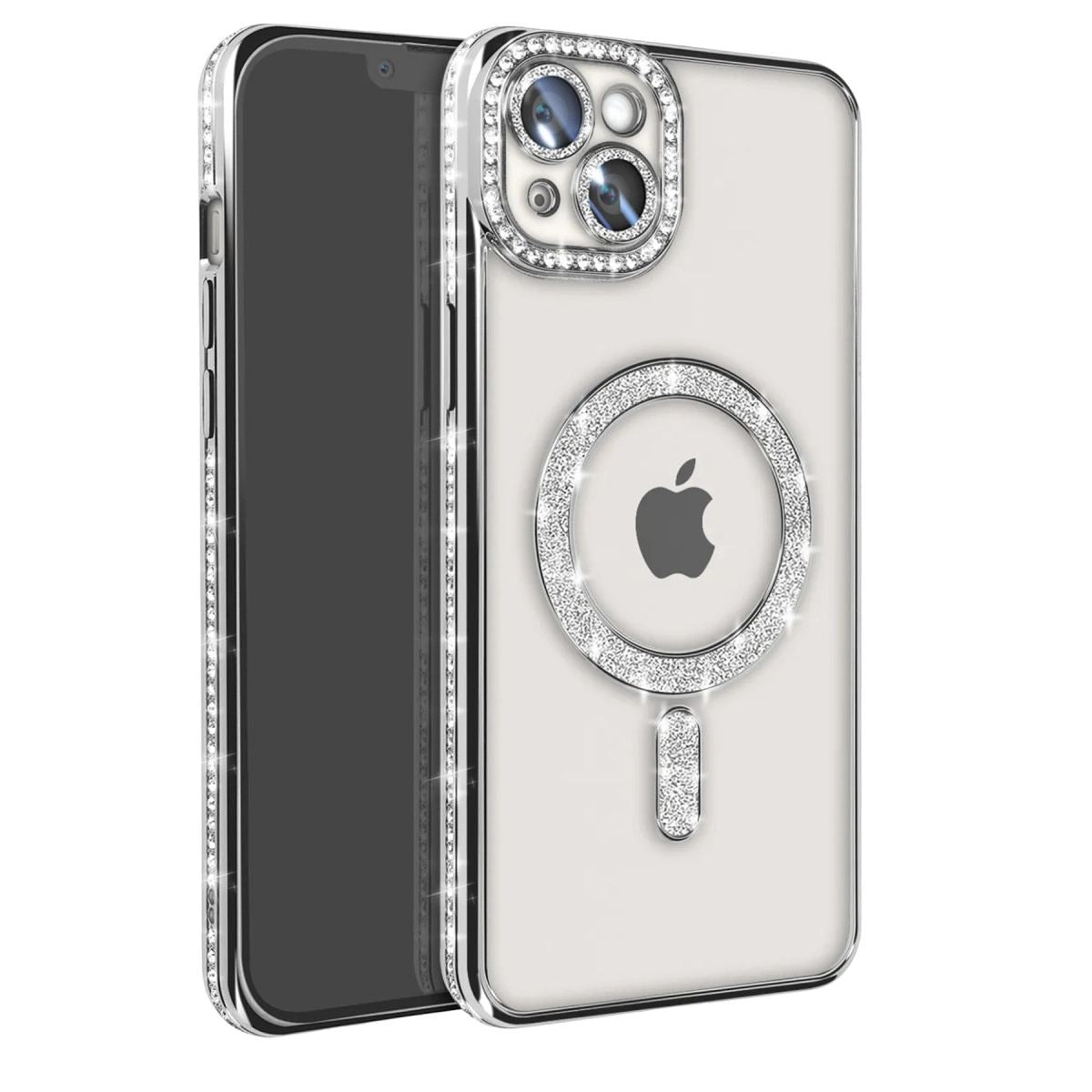 Apple İphone 15 Kılıf Joke Simli Magneticsafe Kılıf - Gümüş