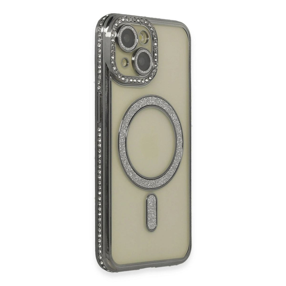 Apple İphone 15 Kılıf Joke Simli Magneticsafe Kılıf - Gri