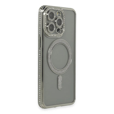 Apple İphone 15 Pro Kılıf Joke Simli Magneticsafe Kılıf - Gri