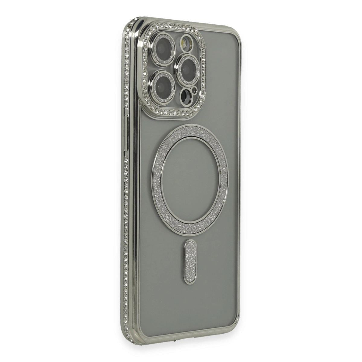 Apple İphone 15 Pro Kılıf Joke Simli Magneticsafe Kılıf - Gri
