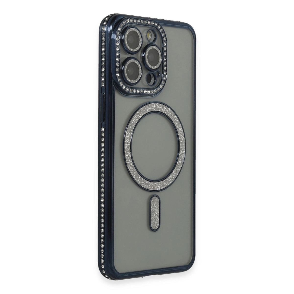 Apple İphone 15 Pro Kılıf Joke Simli Magneticsafe Kılıf - Lacivert