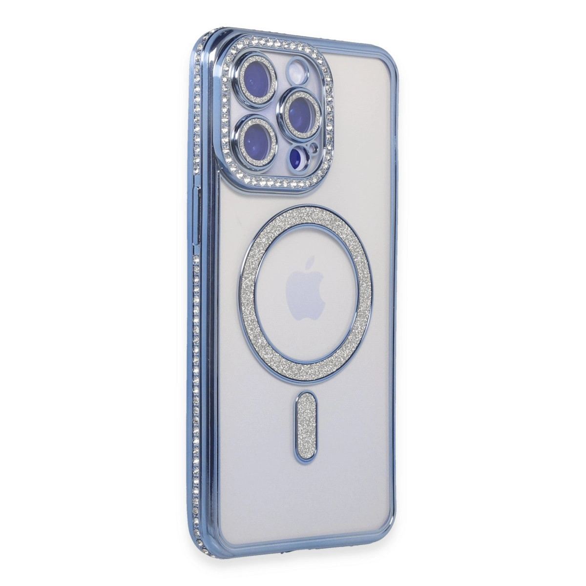 Apple İphone 15 Pro Max Kılıf Joke Simli Magneticsafe Kılıf - Mavi