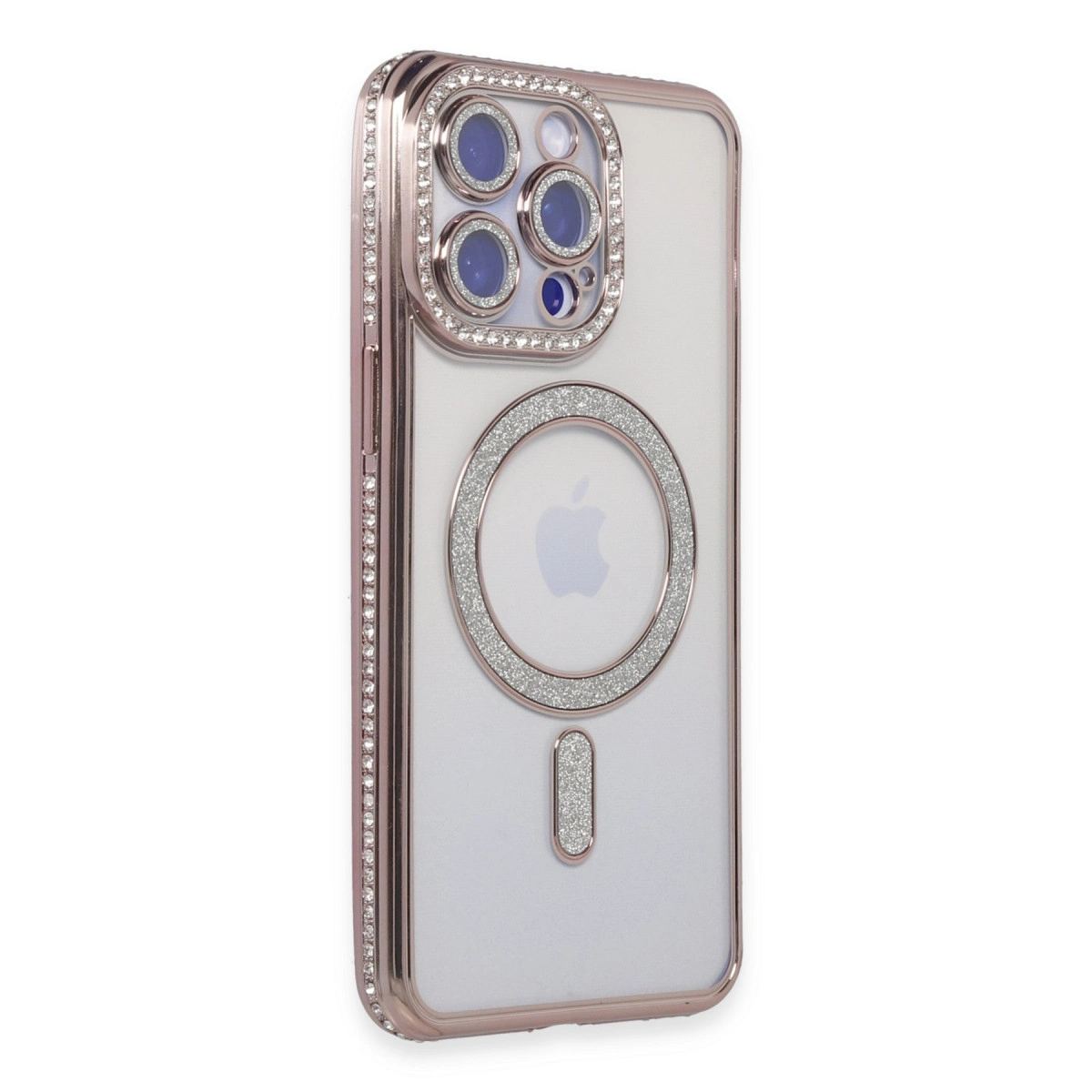 Apple İphone 15 Pro Max Kılıf Joke Simli Magneticsafe Kılıf - Pembe