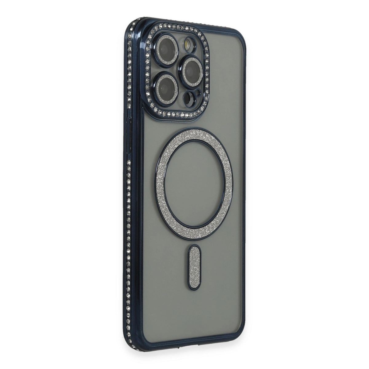 Apple İphone 15 Pro Max Kılıf Joke Simli Magneticsafe Kılıf - Lacivert
