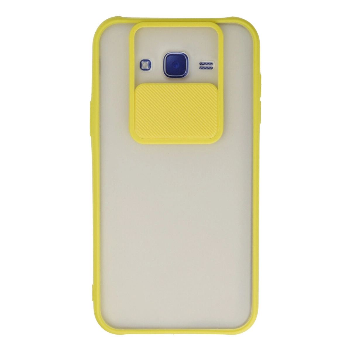 Samsung Galaxy J7 Kılıf Palm Buzlu Kamera Sürgülü Silikon - Sarı