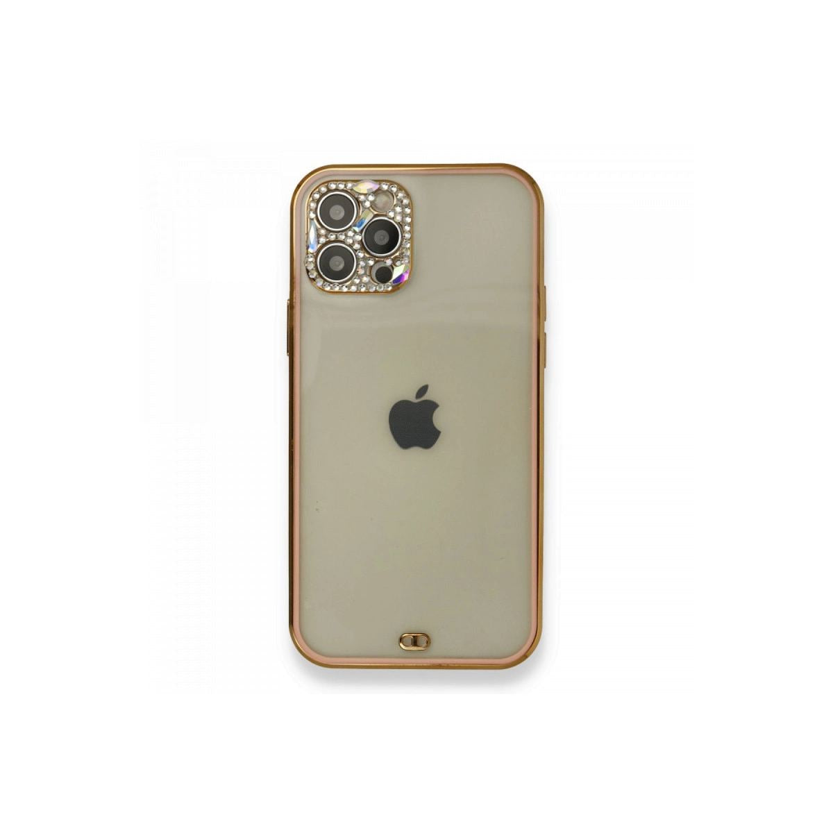 Apple İphone 12 Pro Kılıf Liva Taşlı Silikon - Pembe