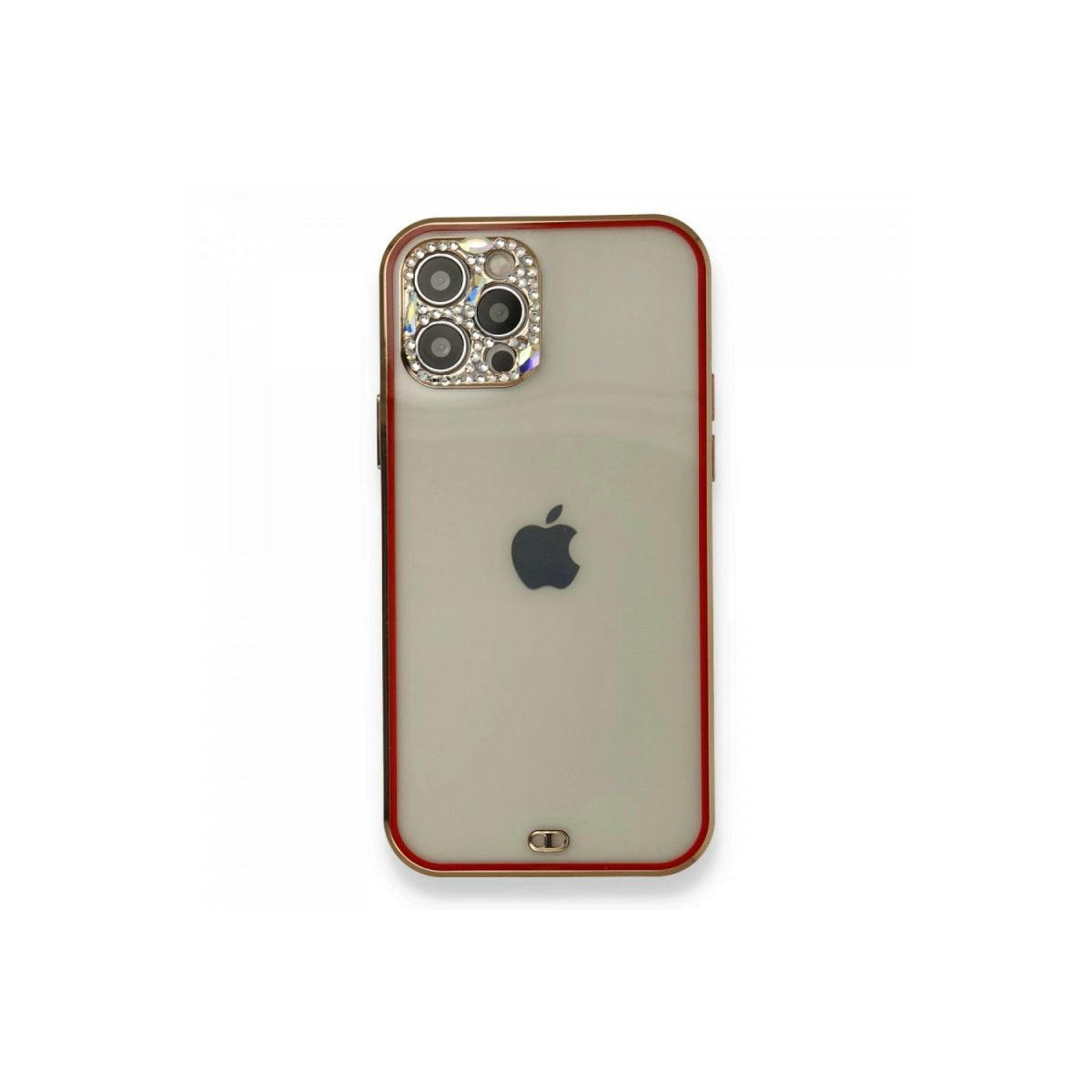 Apple İphone 12 Pro Kılıf Liva Taşlı Silikon - Kırmızı