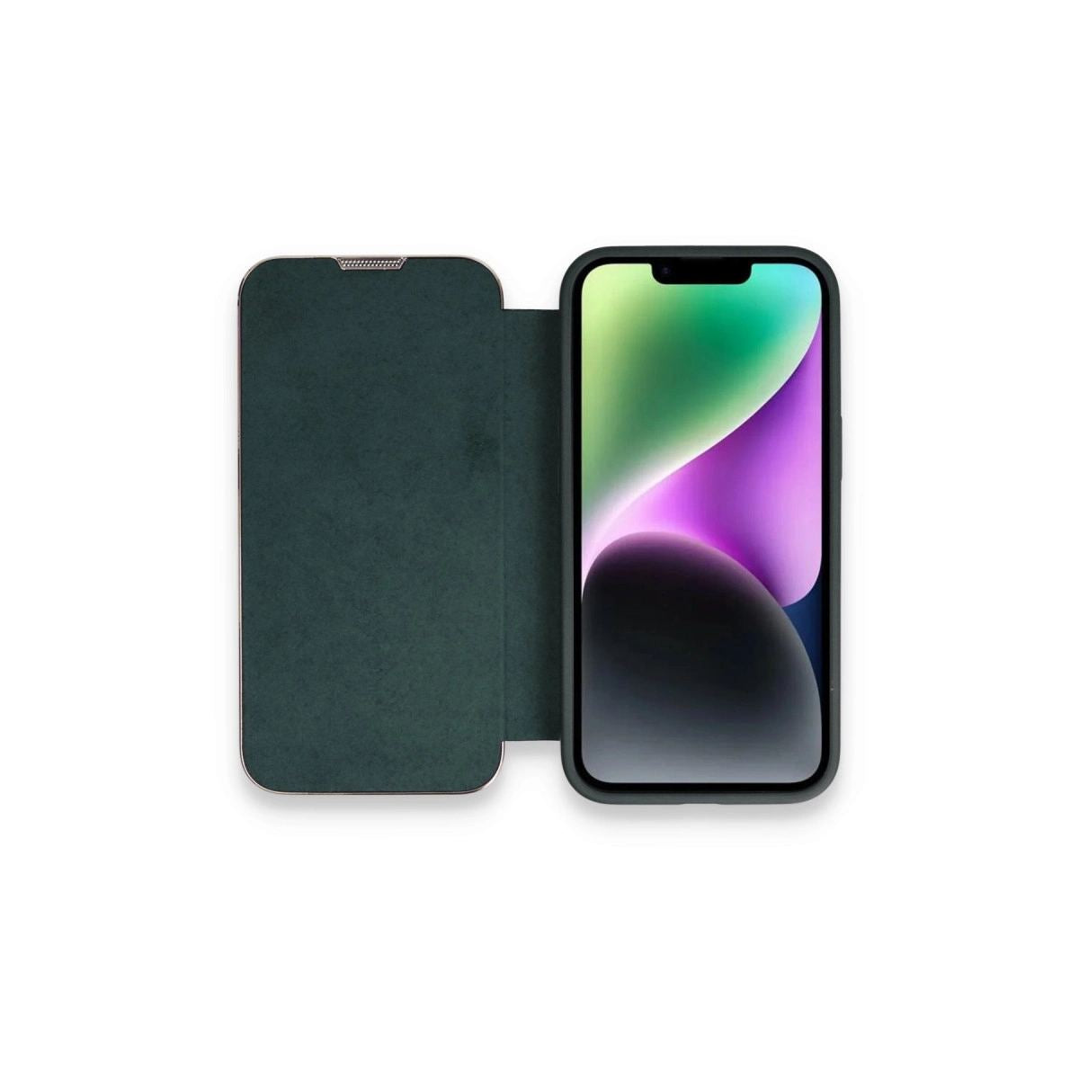 Apple İphone 14 Pro Max Kılıf Dolpin Kapaklı - Koyu Yeşil