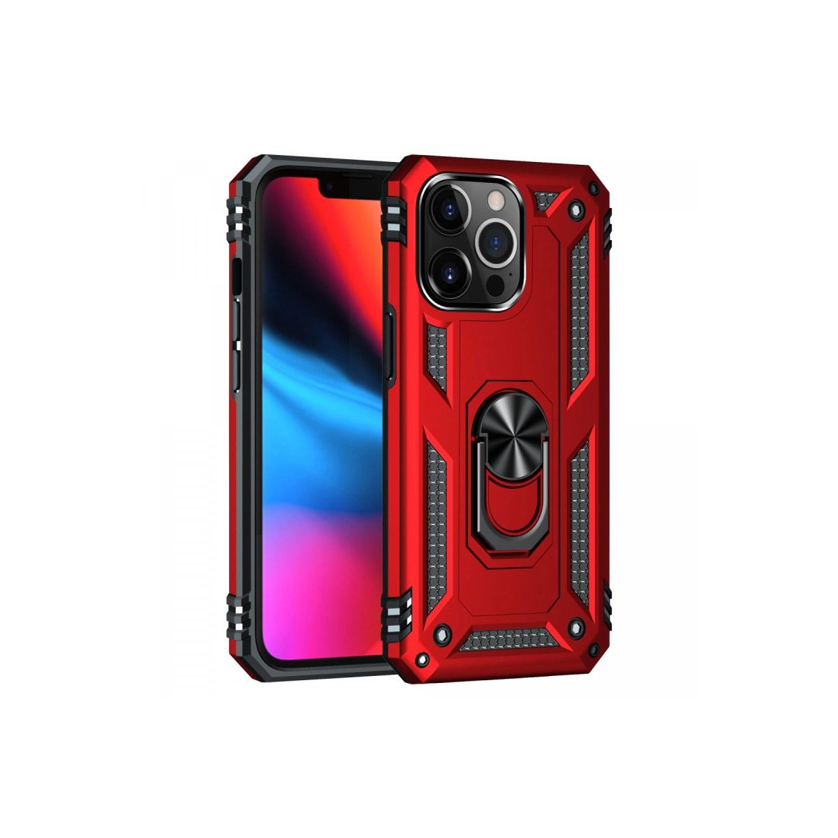 Apple İphone 13 Pro Max Kılıf Sofya Yüzüklü Silikon Kapak - Kırmızı