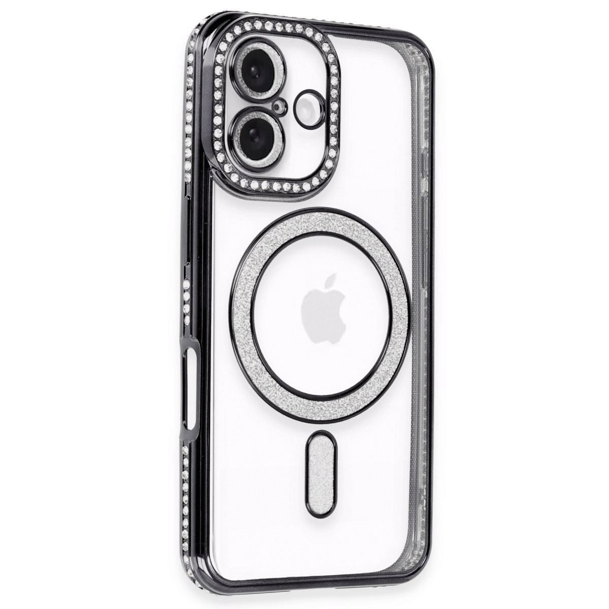 Apple İphone 16 Kılıf Joke Simli Magneticsafe Kılıf - Siyah