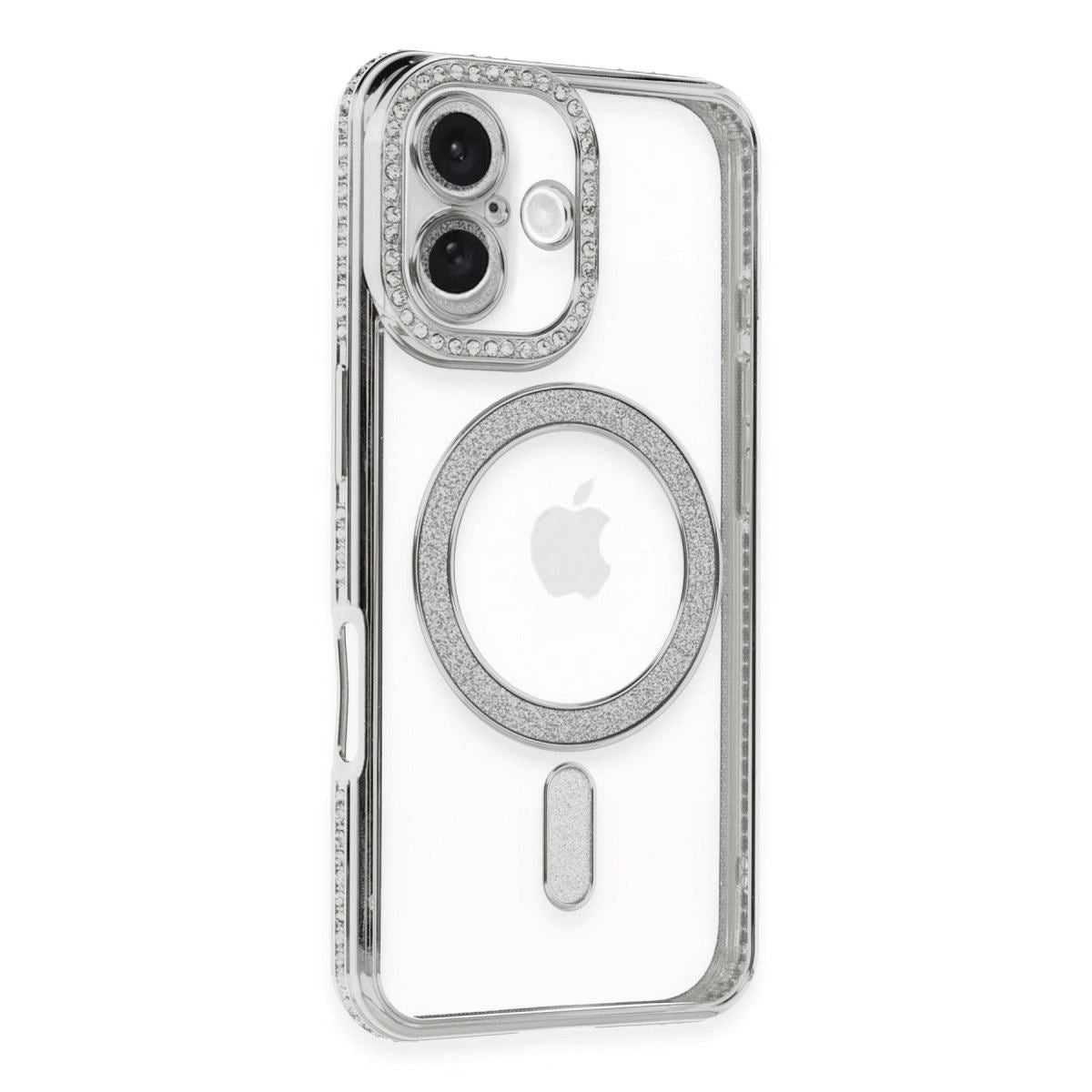 Apple İphone 16 Kılıf Joke Simli Magneticsafe Kılıf - Gümüş