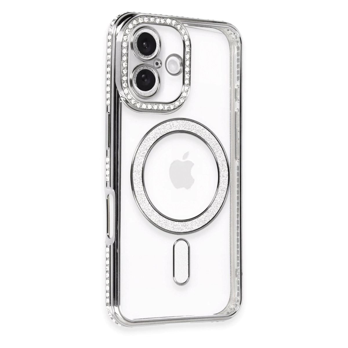Apple İphone 16 Kılıf Joke Simli Magneticsafe Kılıf - Gri