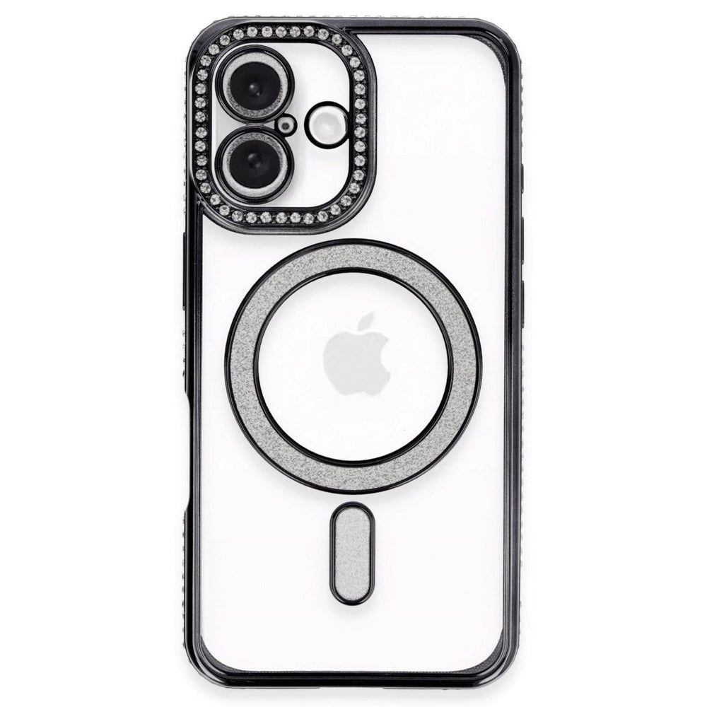 Apple İphone 16 Plus Kılıf Joke Simli Magneticsafe Kılıf - Siyah