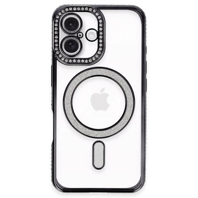 Apple İphone 16 Plus Kılıf Joke Simli Magneticsafe Kılıf - Siyah