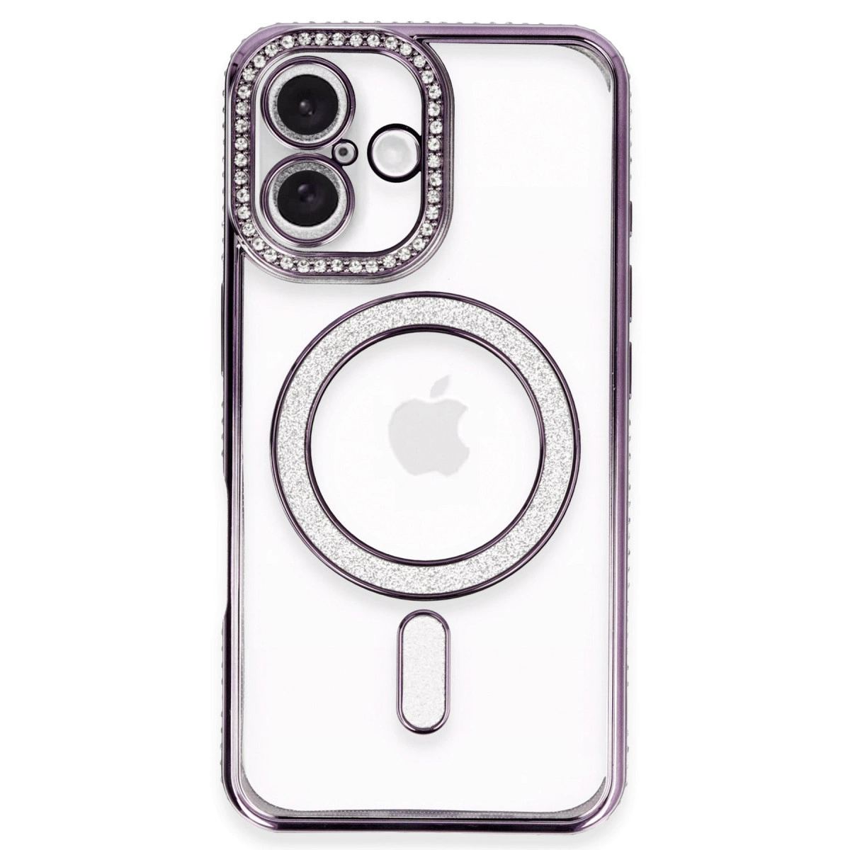 Apple İphone 16 Plus Kılıf Joke Simli Magneticsafe Kılıf - Derin Mor