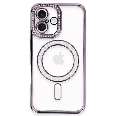 Apple İphone 16 Plus Kılıf Joke Simli Magneticsafe Kılıf - Derin Mor