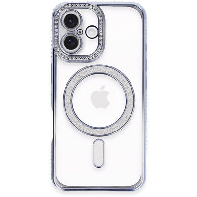 Apple İphone 16 Plus Kılıf Joke Simli Magneticsafe Kılıf - Mavi