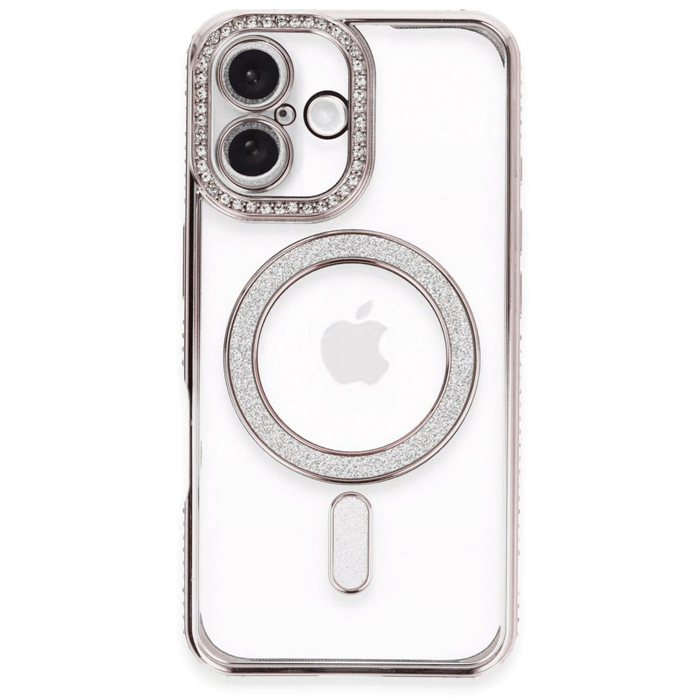 Apple İphone 16 Plus Kılıf Joke Simli Magneticsafe Kılıf - Pembe
