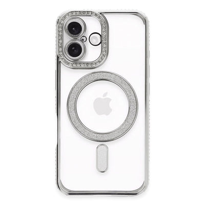 Apple İphone 16 Plus Kılıf Joke Simli Magneticsafe Kılıf - Gümüş