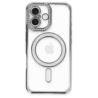 Apple İphone 16 Plus Kılıf Joke Simli Magneticsafe Kılıf - Gri