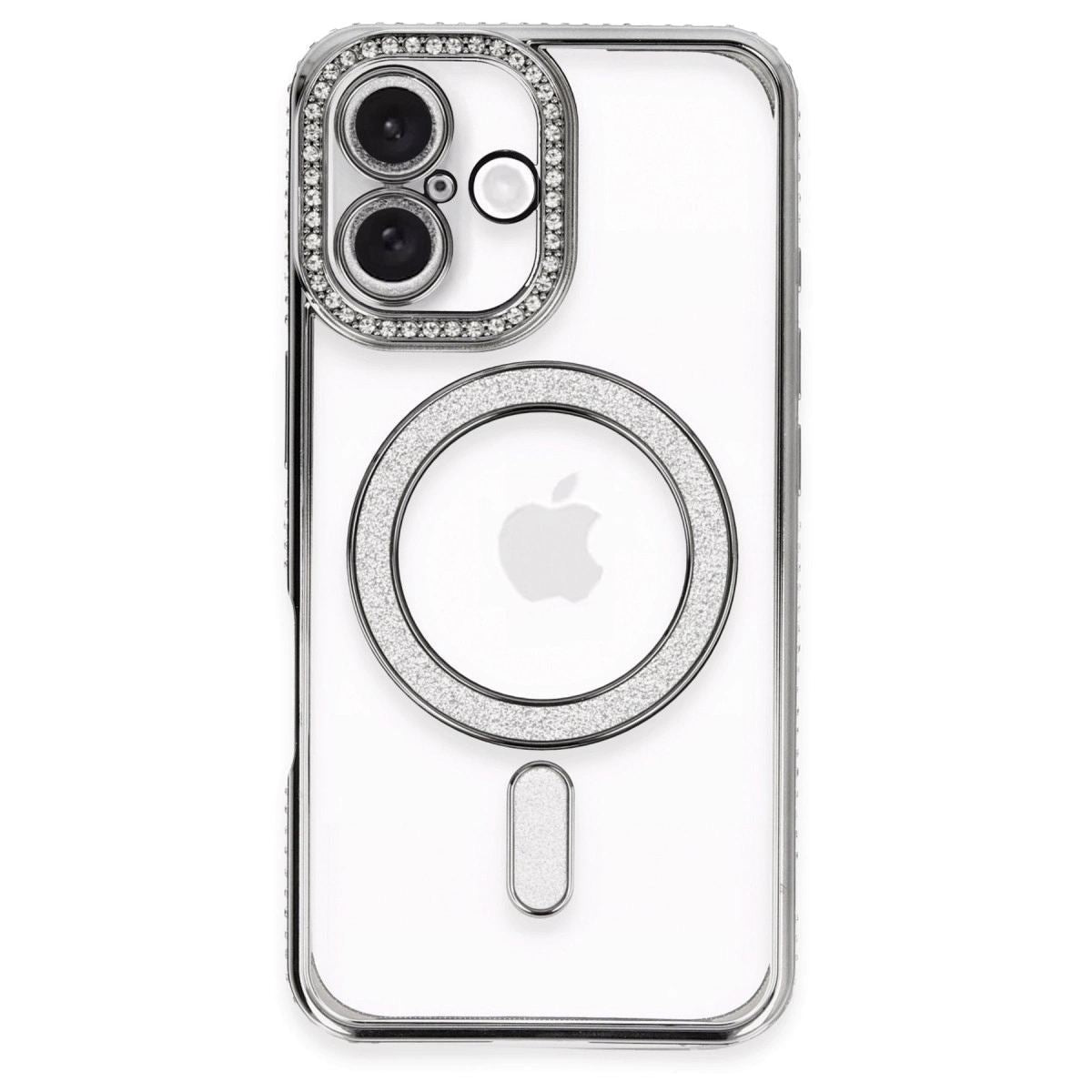 Apple İphone 16 Plus Kılıf Joke Simli Magneticsafe Kılıf - Gri