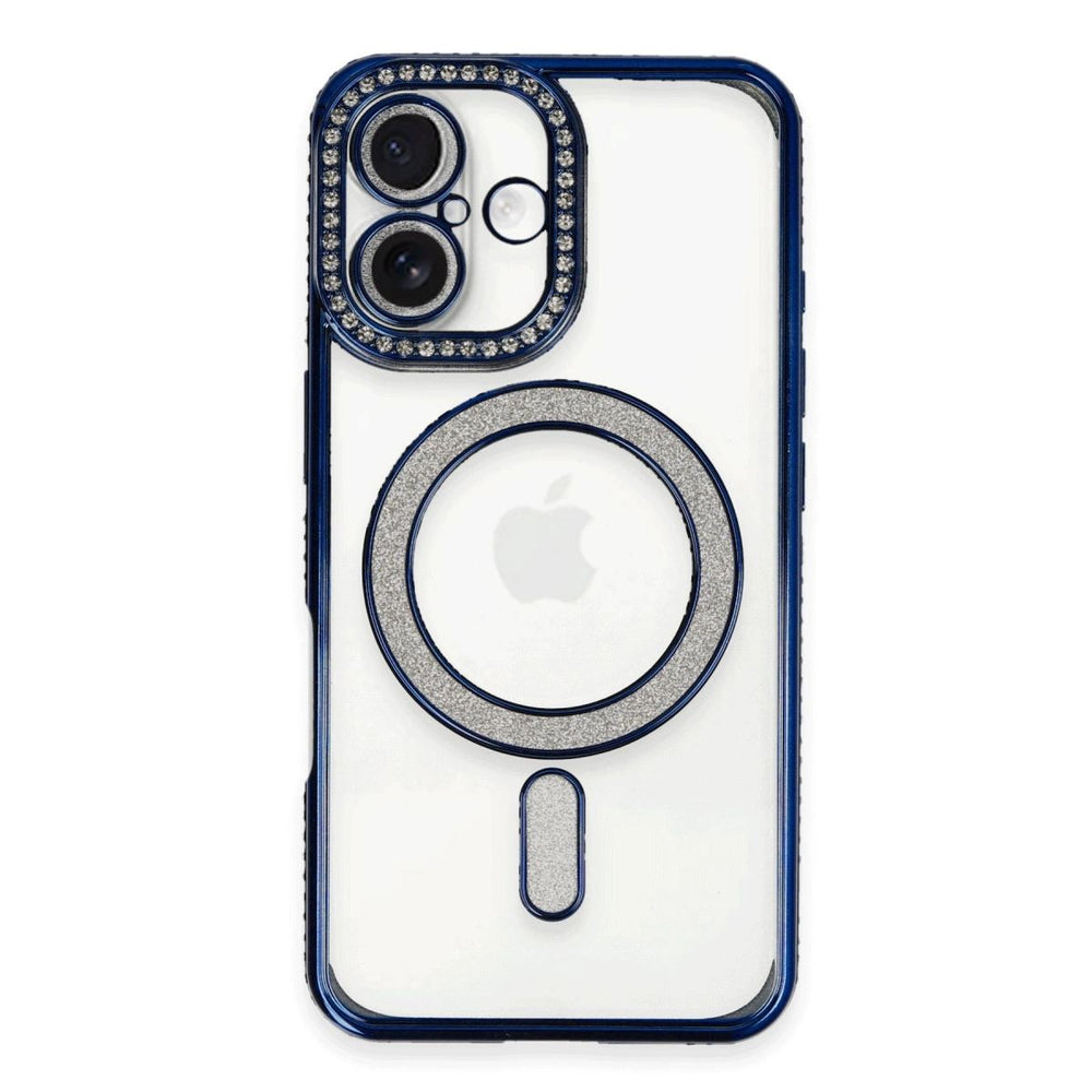 Apple İphone 16 Plus Kılıf Joke Simli Magneticsafe Kılıf - Lacivert