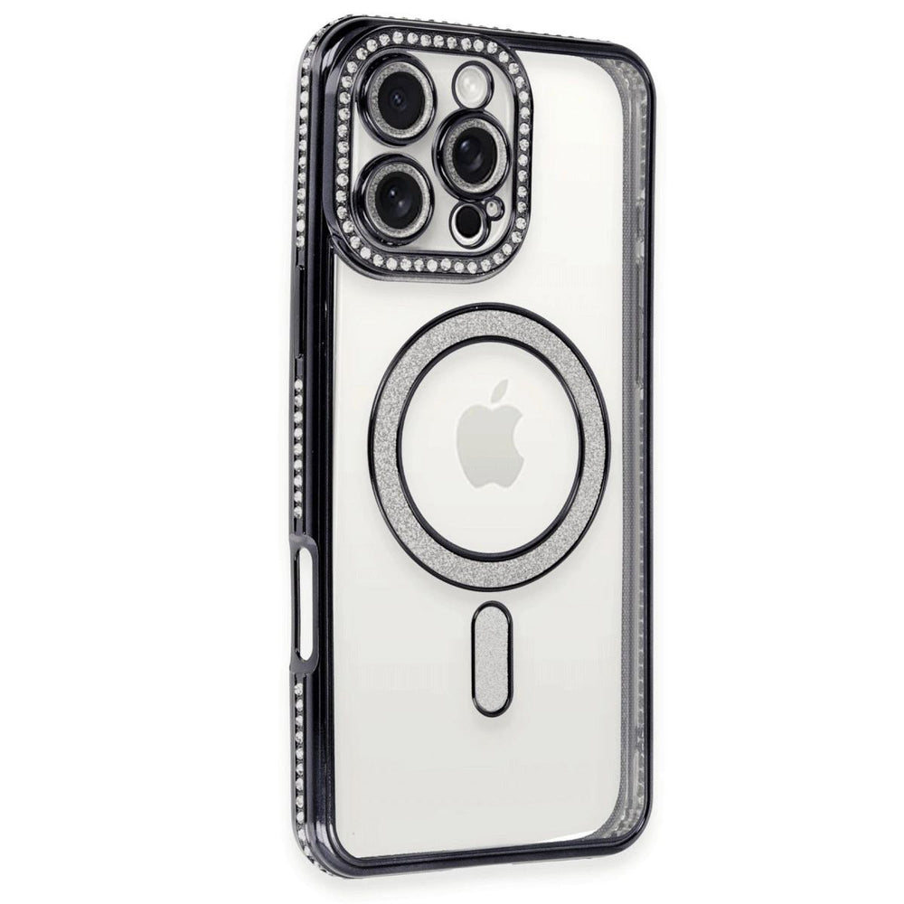 Apple İphone 16 Pro Kılıf Joke Simli Magneticsafe Kılıf - Siyah