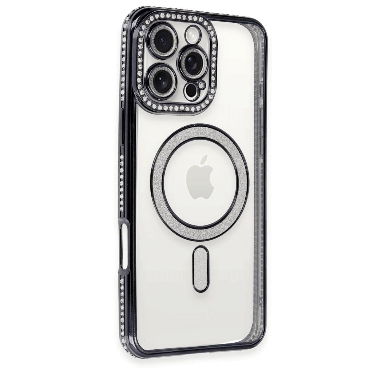 Apple İphone 16 Pro Kılıf Joke Simli Magneticsafe Kılıf - Siyah