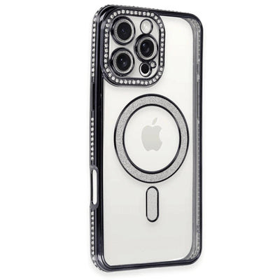 Apple İphone 16 Pro Kılıf Joke Simli Magneticsafe Kılıf - Siyah
