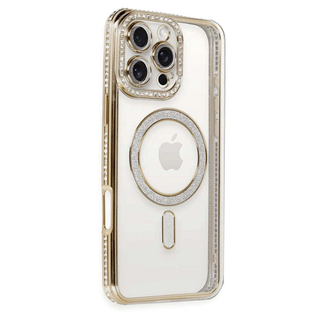 Apple İphone 16 Pro Kılıf Joke Simli Magneticsafe Kılıf - Gold